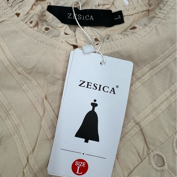 Zesica lined eyelet apricot highneck‎ button down shirt sz L. NWT - Picture 6 of 7